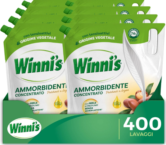 Winni's Ammorbidente Lavatrice, Patchouli e Argan, 400 Lavaggi, 775 ml x 12